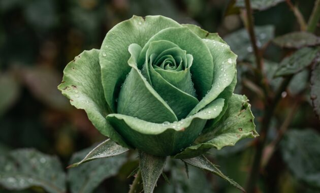 A rare green rose, symbolising renewal, abundance and eternal love.