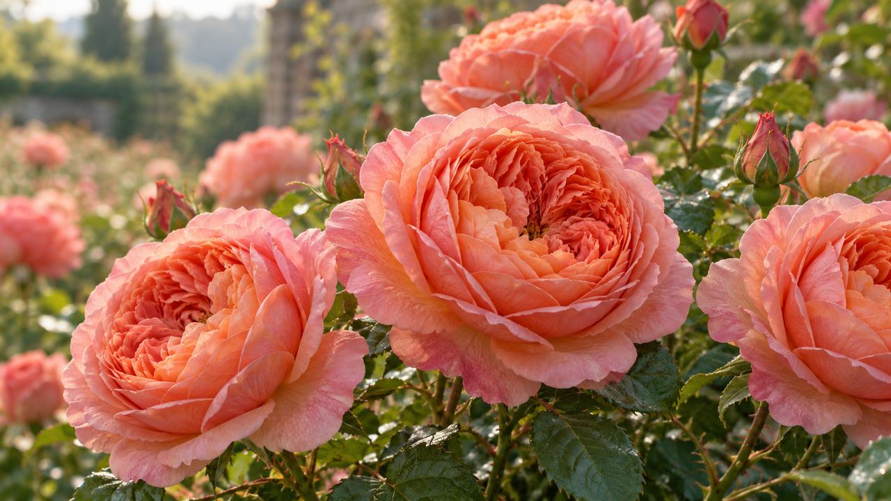 Boscobel Rose: Rich Salmon-Pink Rosettes with Myrrh and Hawthorn Notes