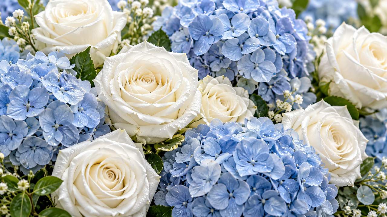 Pairing Roses with Blue Hydrangeas: Volume, Gratitude, and Striking Contrast