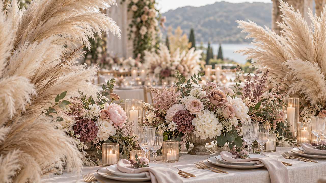 Pairing Roses with Pampas Grass: Boho Chic Architecture and Whispering Feathers